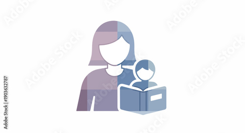 Woman and child reading a book, symbolizing education, literacy, and family learning. Flat vector illustration for parenting and childhood development.