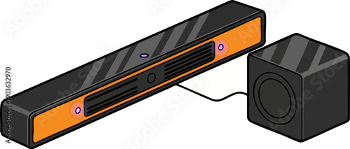 Modern Soundbar Speaker and Subwoofer System Isometric Vector