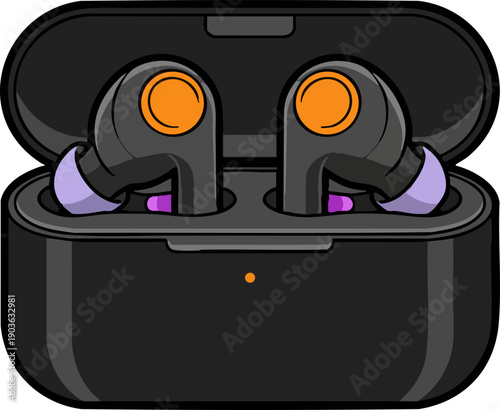 Vector illustration of wireless earbuds in open charging case