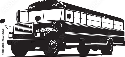 Black and white school bus silhouette vector illustration
