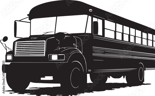 Black and white school bus silhouette vector illustration
