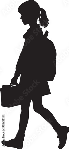 Silhouette of a girl walking to school vector illustration
