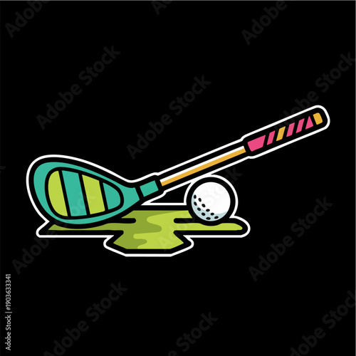 Vibrant Golf Club and Ball Illustration on Black Background