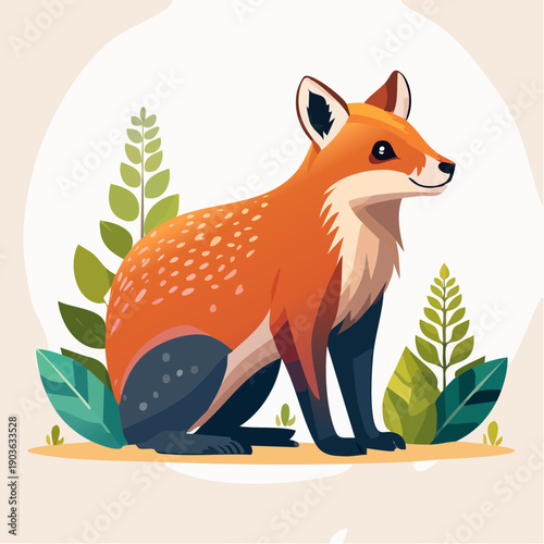 Cute fox sitting amongst lush green foliage in a natural setting