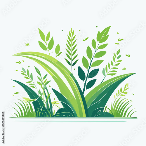 Lush Green Foliage and Vibrant Plant Life Illustration Symbolizing Growth, Nature, and Environmental Serenity
