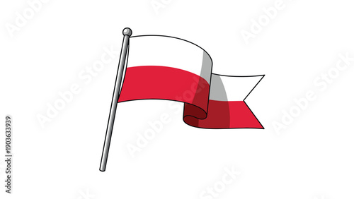 National flag of Poland waving in the wind on a metal flagpole against a clean white background for patriotic concept.