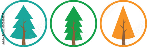 Nature-Inspired Colorful Tree Icon Collection Showing Wooden Trunks and Leaf Details in Minimal Flat Vector Style