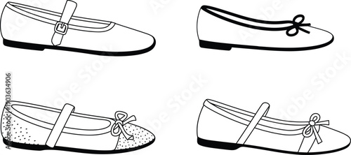 Women flat shoes line icon set with ballet flats mary jane casual footwear minimal outline vector illustration