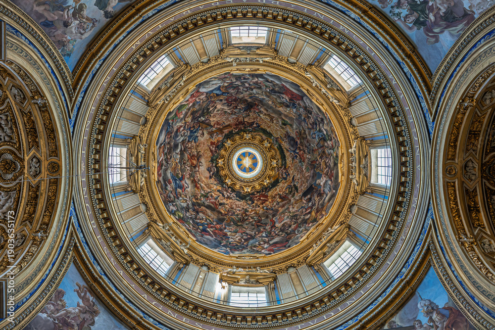 Fototapeta premium Italy - Rome - Sant Agnese in Agone - Soaring dome interior reveals celestial frescoes and arched windows above