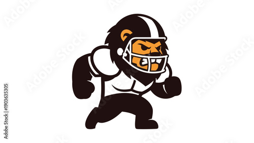 Cartoon gorilla mascot wearing football helmet isolated on white background