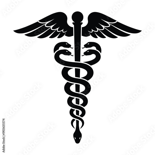 The caduceus symbol a staff with intertwined snakes and wings