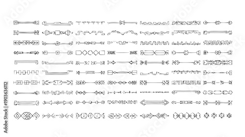  vector graphic dividers and decorative ornamental line creative design projects and page layouts, featuring stylish text separators and artistic border elements, 