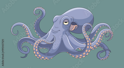 Illustration of a calm purple octopus with detailed tentacles and suction cups.