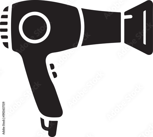Black hair dryer icon, vector graphic, isolated on transparent background