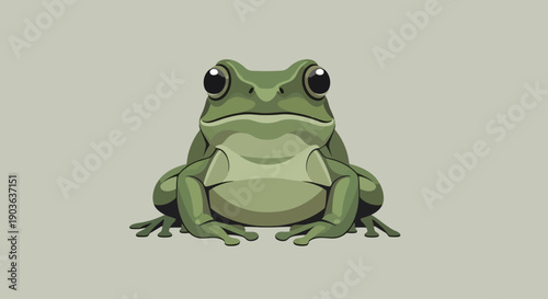 Illustration of a green frog sitting calmly on a neutral background.