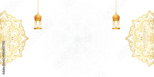 Islamic background banner with golden floral mandala design