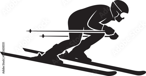 skier silhouette, vector, black outline, skiing icon, for sports or sports equipment design, or skiing background, Isolated on transparent background