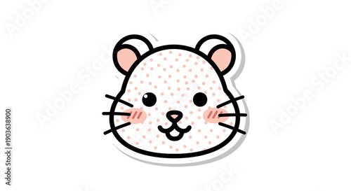 Cute Cartoon Hamster Face Sticker with Pink Cheeks and Whiskers