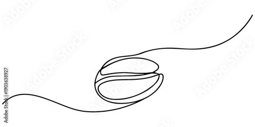 beans continuous one line drawing, Coffee bean line. Coffee grain seed for cafe. Hand drawn art one line icon. Seed continuous one line drawing. Hand draw sketch. Black silhouette outline isolated