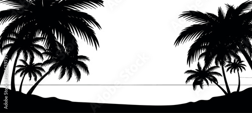 Serene tropical sunset silhouette with palm trees against a bright sky