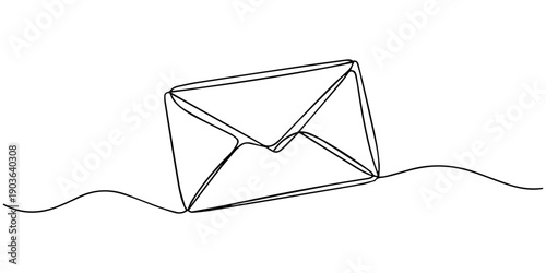 mail continuous one line drawing, Continuous one line drawing of envelope mail with paper airplane, Envelope mail with flying paper plane sending letter and email message concept vector illustration