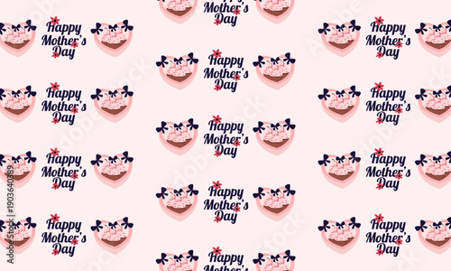 Mothers Day floral pattern background with heart gift boxes cupcakes and flowers