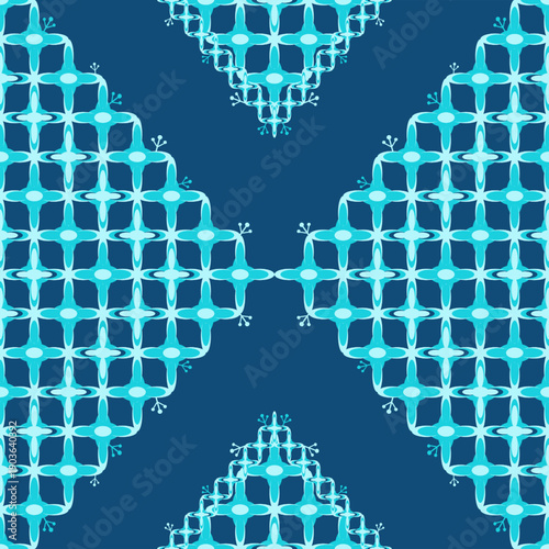 Seamless blue geometric repeating tiles, abstract background,hand drawn embroidery.design for texture,fabric,clothing,decoration