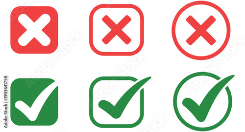Checkmark and X Mark Icon Vector Set for Validation, Check, and Uncheck in Apps and Websites