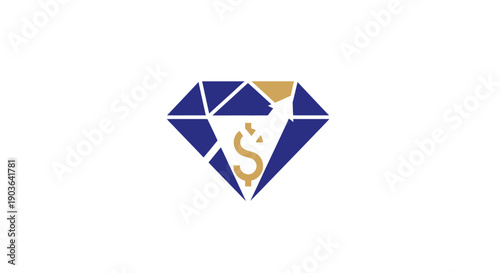 Blue Diamond with Gold Dollar Sign Icon, Luxury Finance and Wealth Investment, isolated white background