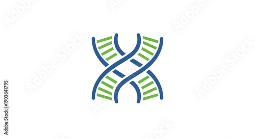 Blue and Green DNA Double Helix Structure Icon, Genetic Science and Biology, isolated white background