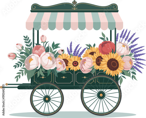 Flower cart with sunflowers 