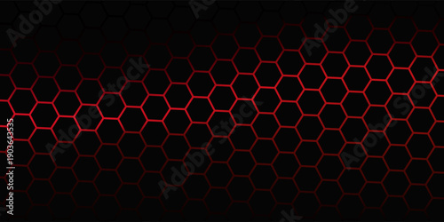 Abstract luxury background with dark mosaic honeycombs and shiny elements. Luxury dark background with hexagon elements. Elegant background with black honeycomb texture. Vector