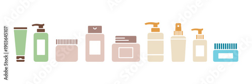 a collection of basic icons featuring rectangular jars and tubes for cosmetic care and decoration

