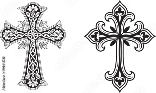 Ornate black cross vector illustration celtic knot and leaf design