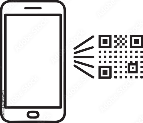 Minimal QR Code Scan Smartphone Line Icon in Black Vector Style