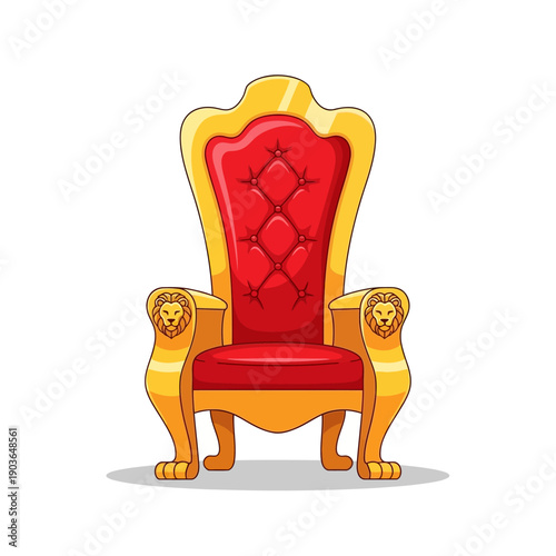 Ornate Red and Gold Throne Chair with Lion Armrests