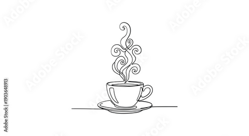 Steaming cup of coffee or tea in elegant line art design