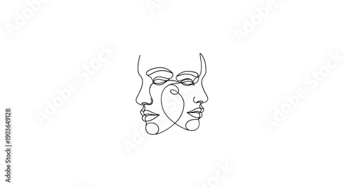 Stunning line art of two faces in profile in a modern artistic style
