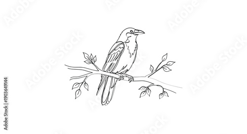 Bird perched on branch with leaves