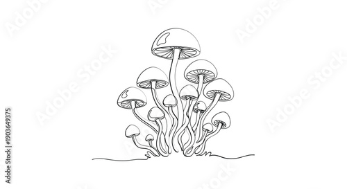 Detailed illustration of mushrooms growing in a cluster