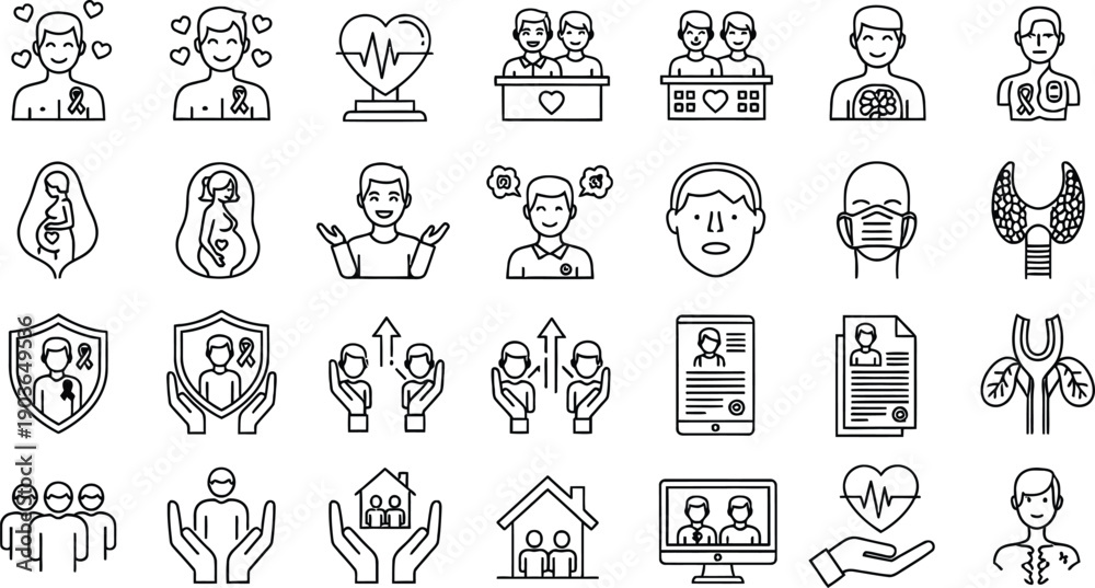 Fototapeta premium Collection of 28 simple line drawings of various icons and symbols