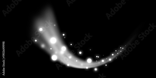 Konstfotografi Abstract flowing light trail with sparkling particles on a dark background