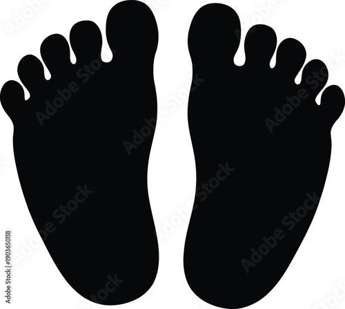 Human Footprint Silhouette Icon - Minimalist Black Feet Symbols for Travel Pedestrian and Tracking Vector