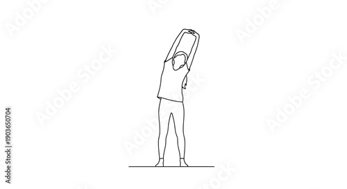 Athletic Human Figure Performing Side Stretch Exercise Isolated on White Background Simple Line Art Silhouette for Wellness and Fitness Concepts