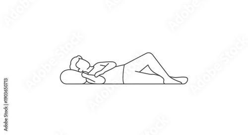 Person Aligned Lying Back On Ground Supporting Head Isolated On White Studio Background Simple Outline Element