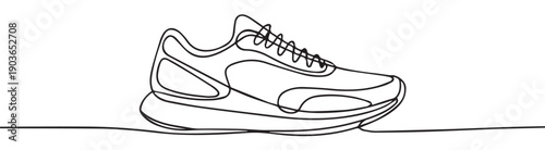 Sneaker Drawing One-Line Art Vector on a White Background