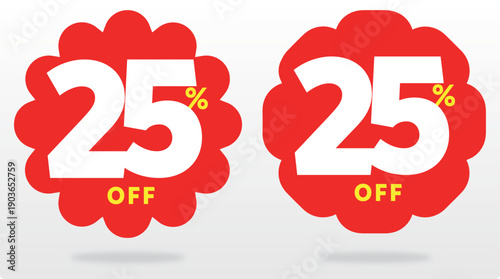 25% off, sticker, shop, tag, sale, promo, discount, special, offer, set, icon, vector, market, sticker, banner. Percent, price, value, balloon, poster