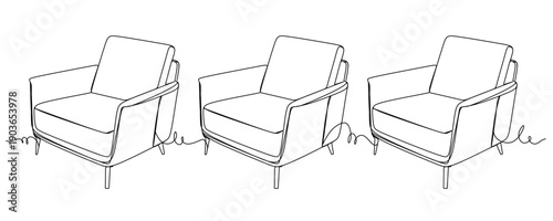 continuous line drawing of a modern two-seater sofa with cushions. A clean elegant black and white sketch a single fluid stroke.a comfortable sofa in a minimalist Vector illustration.