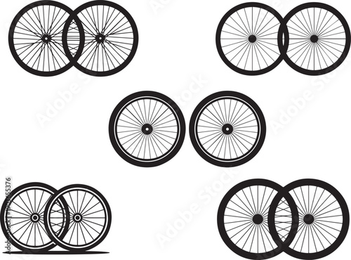Set of bike wheels. silhouette vector icon illustration with white background