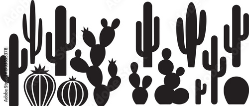Set of Black cactus. silhouette vector icon illustration with white background